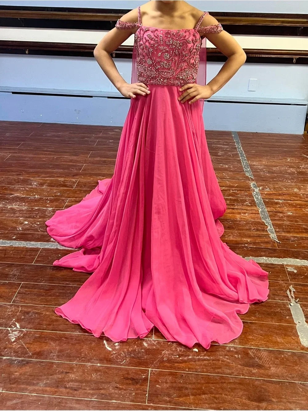 Sherri Hill Pink Beaded Off-Shoulder Prom Gown